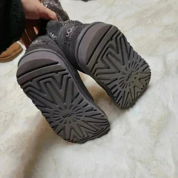 UGG Australia Lyla Metallic Grey Knit Suede Leather Boots Size 7 - Picture 4 of 9